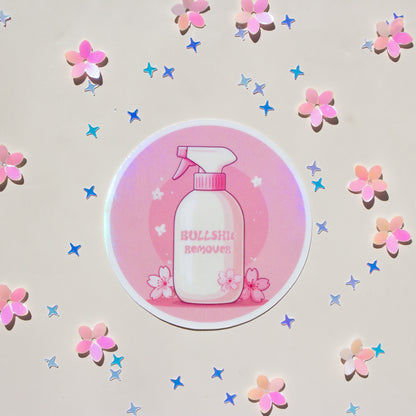 Bullshit Remover Kawaii Vinyl Sticker, rund, glossy, Einzelsticker auf hellem Hintergrund mit holografischen effekt