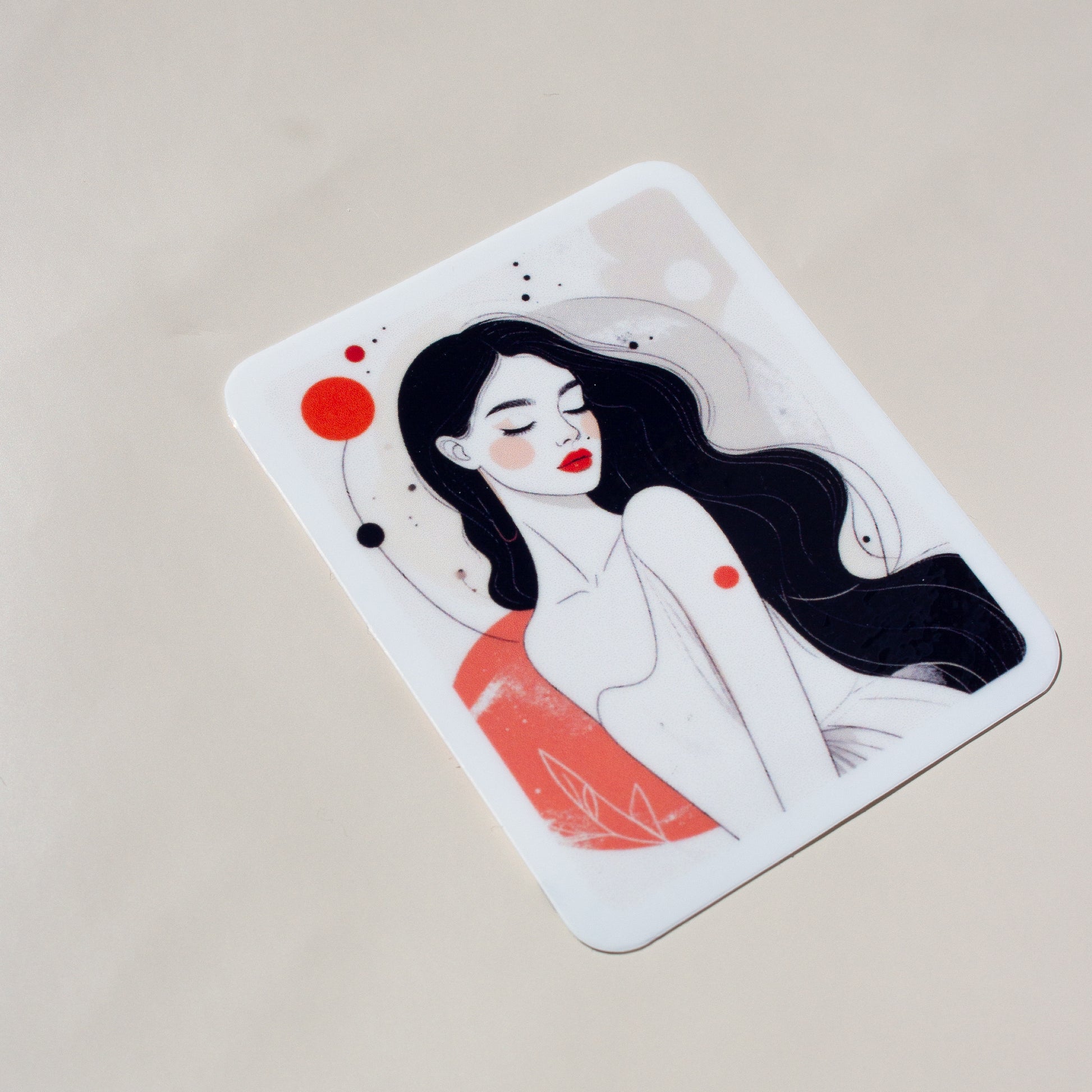 Eleganter Frau Illustration Sticker Lifestyle-Ansicht auf Notizbuch, schwarz-weiß mit rotem Akzent
