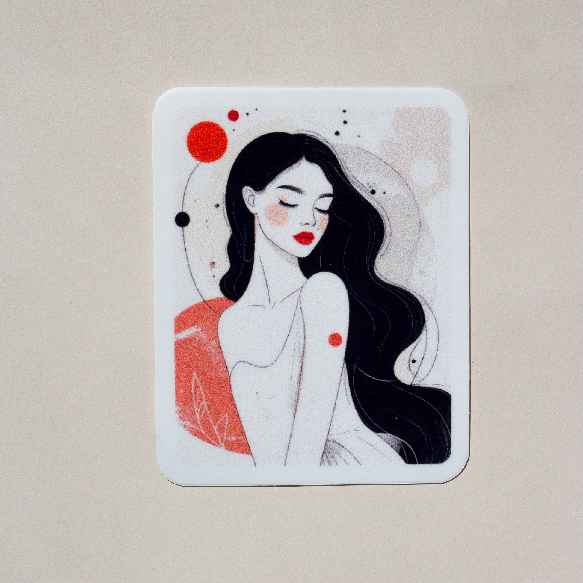 Frau Illustration Vinyl Sticker in Schwarz, Weiß & Rot, minimalistischer Stil auf weißem Hintergrund
