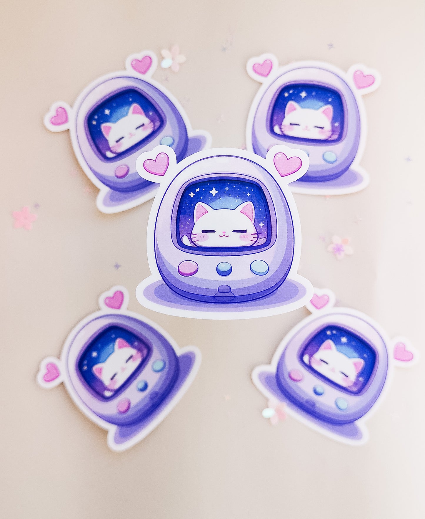 Vinyl Sticker Space Cat, Retro Pet, Glossy, kawaii