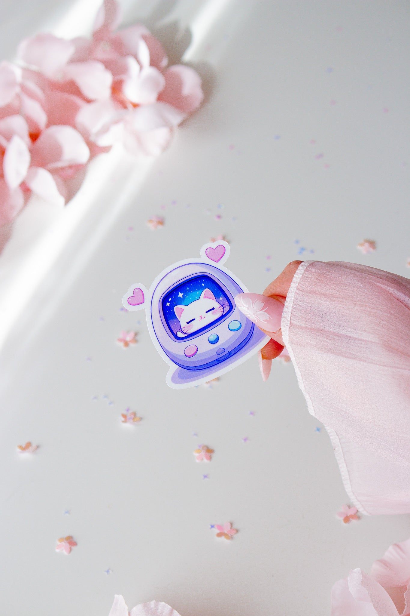 Vinyl Sticker Space Cat, Retro Pet, Glossy, kawaii