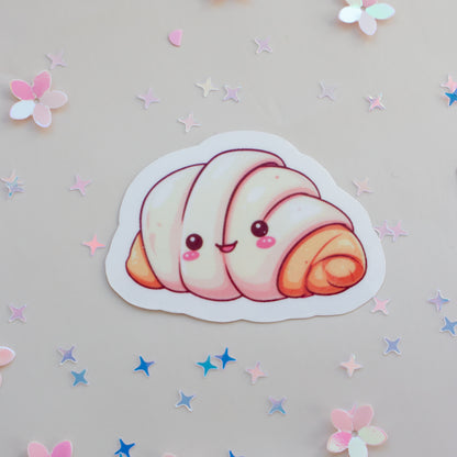 Kawaii Croissant Sticker Produktansicht auf weißem Hintergrund, niedlicher Pastell Aesthetic
