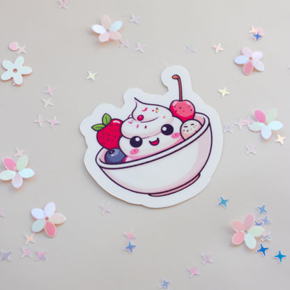 Kawaii Eiscreme Bowl Sticker Produktansicht auf weißem Hintergrund, Pastell Aesthetic
