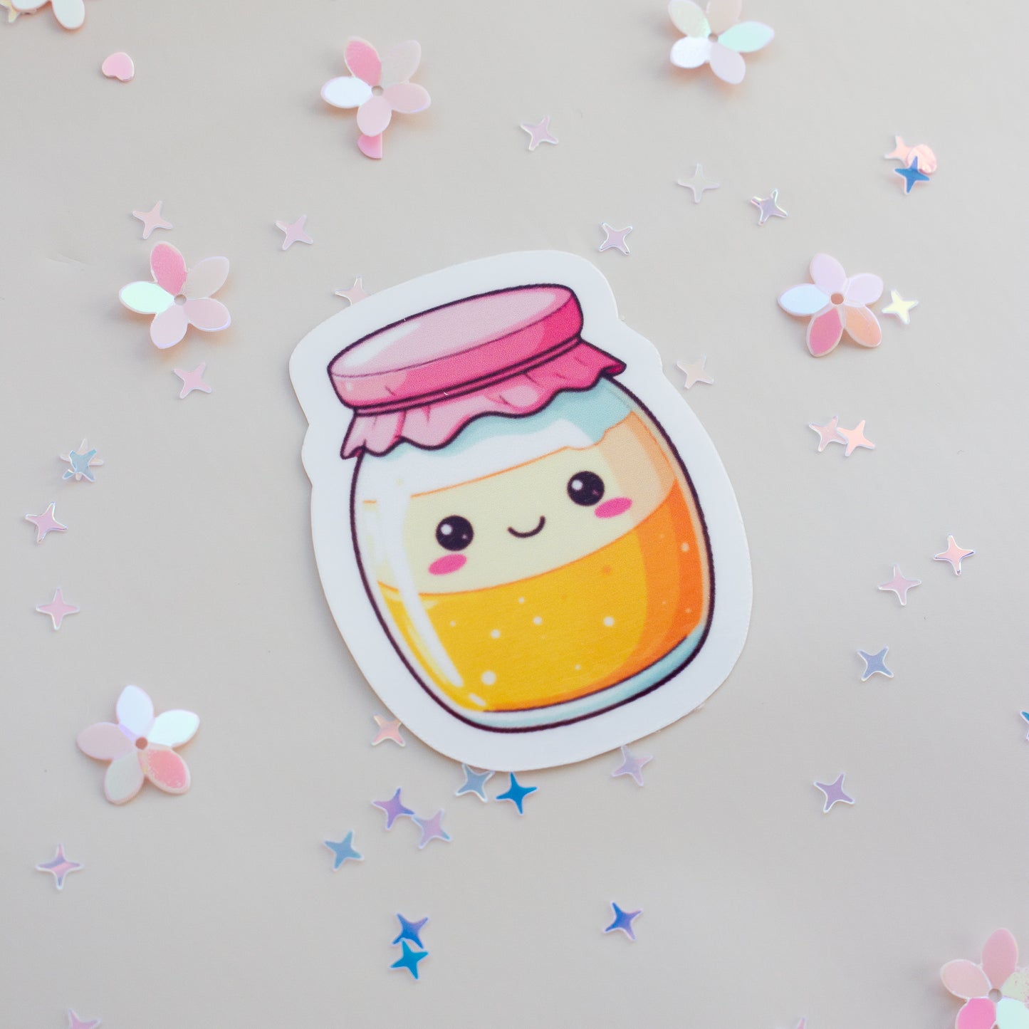Kawaii Honey Jar Sticker – Detailansicht, wasserfester Vinyl Sticker
