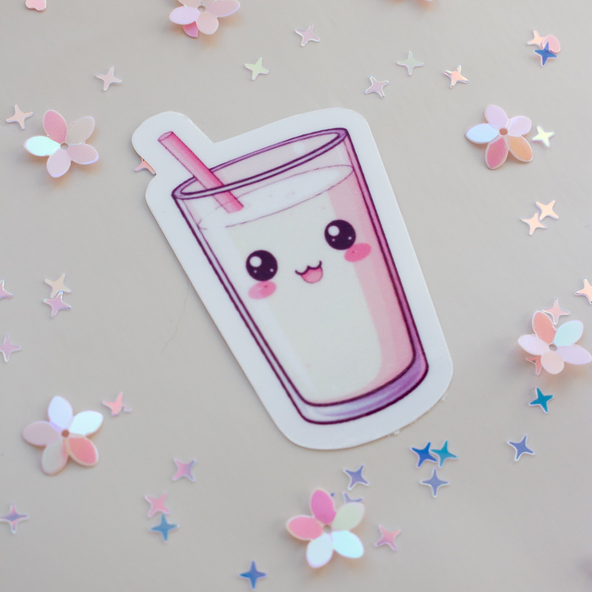 Kawaii Milk Glass Sticker – Detailansicht, wasserfester Vinyl Sticker
