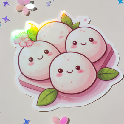 Kawaii Mochi Sakura Sticker, Vinyl, Holografisch Regenbogen, schimmernd in allen Farben