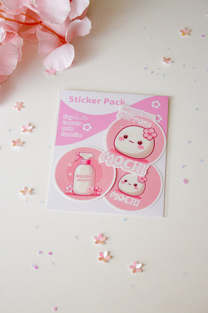 Mochi Sticker Pack flach liegend mit Kirschblüten Dekoration
