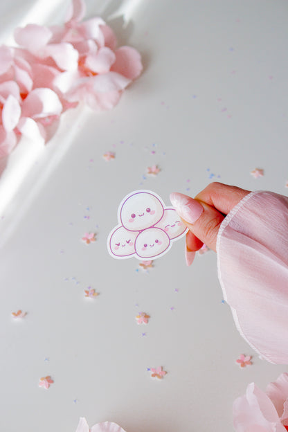 Weißer Mochi-Aufkleber Kawaii – niedlicher Mochi-Sticker mit süßen Gesichtern