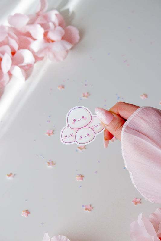 Weißer Mochi-Aufkleber Kawaii – niedlicher Mochi-Sticker mit süßen Gesichtern